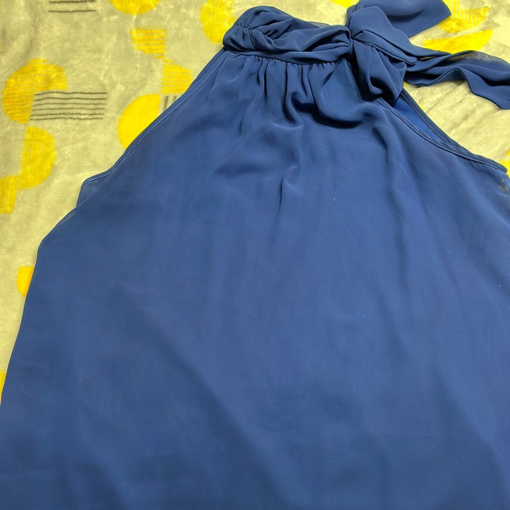 Royal blue blouse short sleeve that ties around the neck